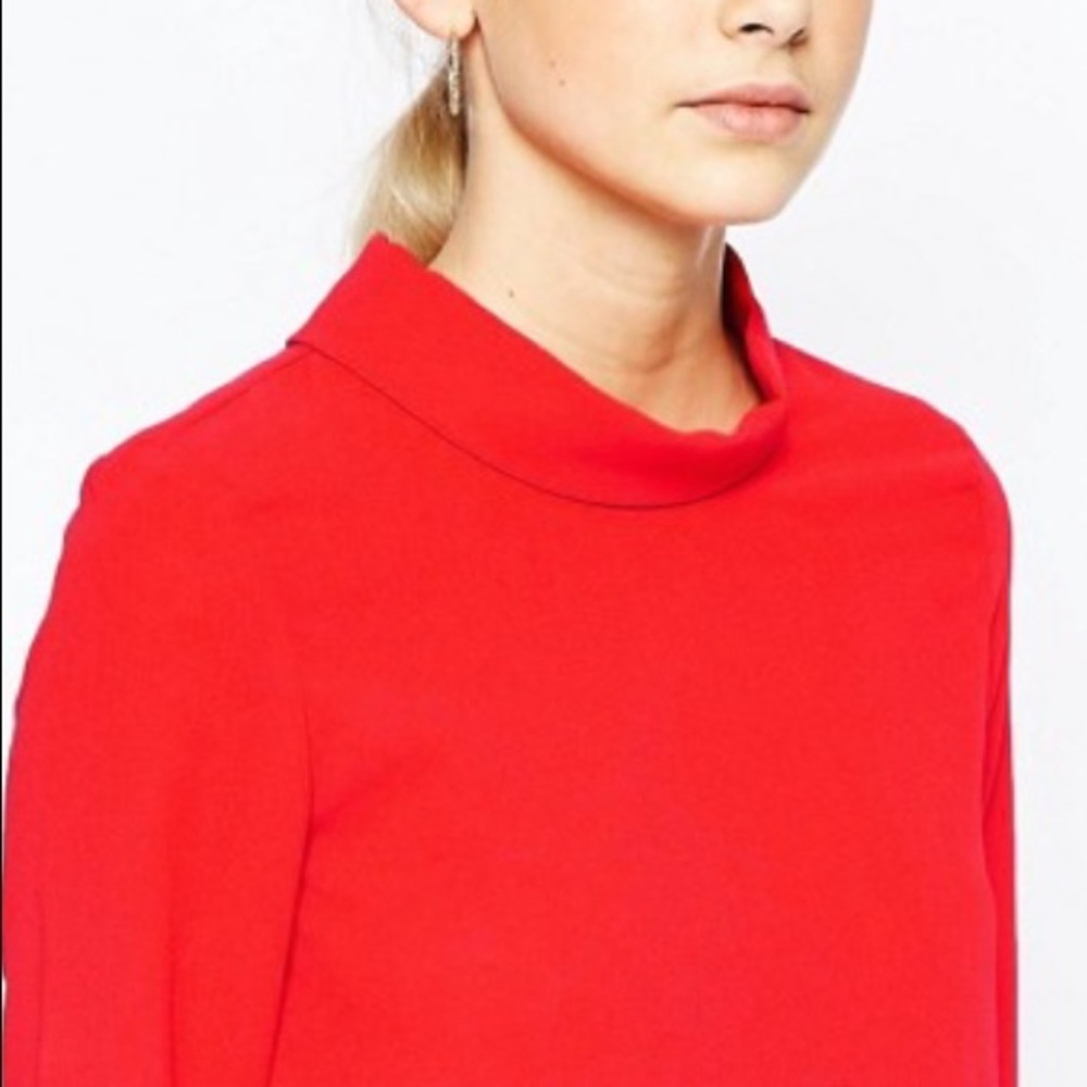 Fashion Union Red Funnel Neck Blouse - Picture 8 of 8